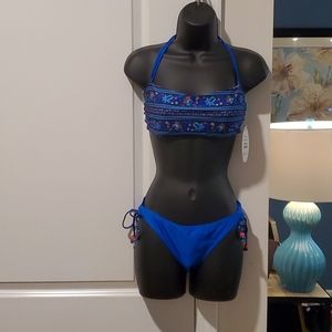 Bingo Surf 2 pc String Bikini Medium NWT Rkyal Blue/Floral Pattern